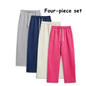 Men’s 4-Pack Casual Sweatpants, Elastic Waist Drawstring Wide-Leg Pants, Soft Lounge Joggers with Side Pockets