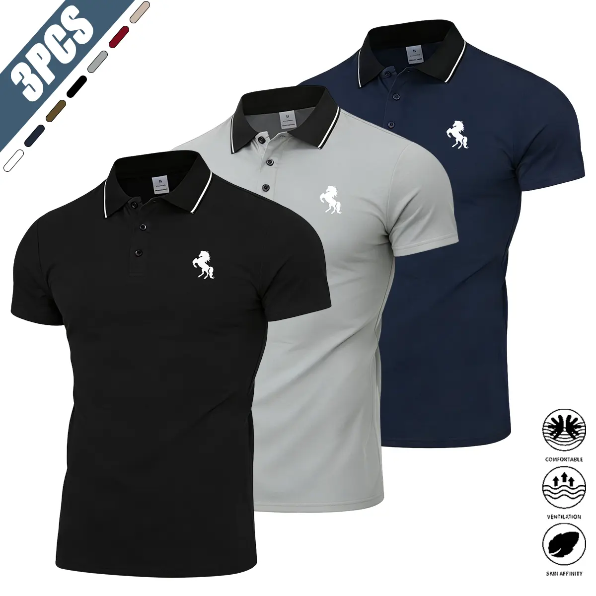 Men’s athletic polo shirt, solid-color casual short-sleeve top—perfect for badminton, tennis, golf activities, everyday wear, and business occasions.Men's clothing, menswear，back to school