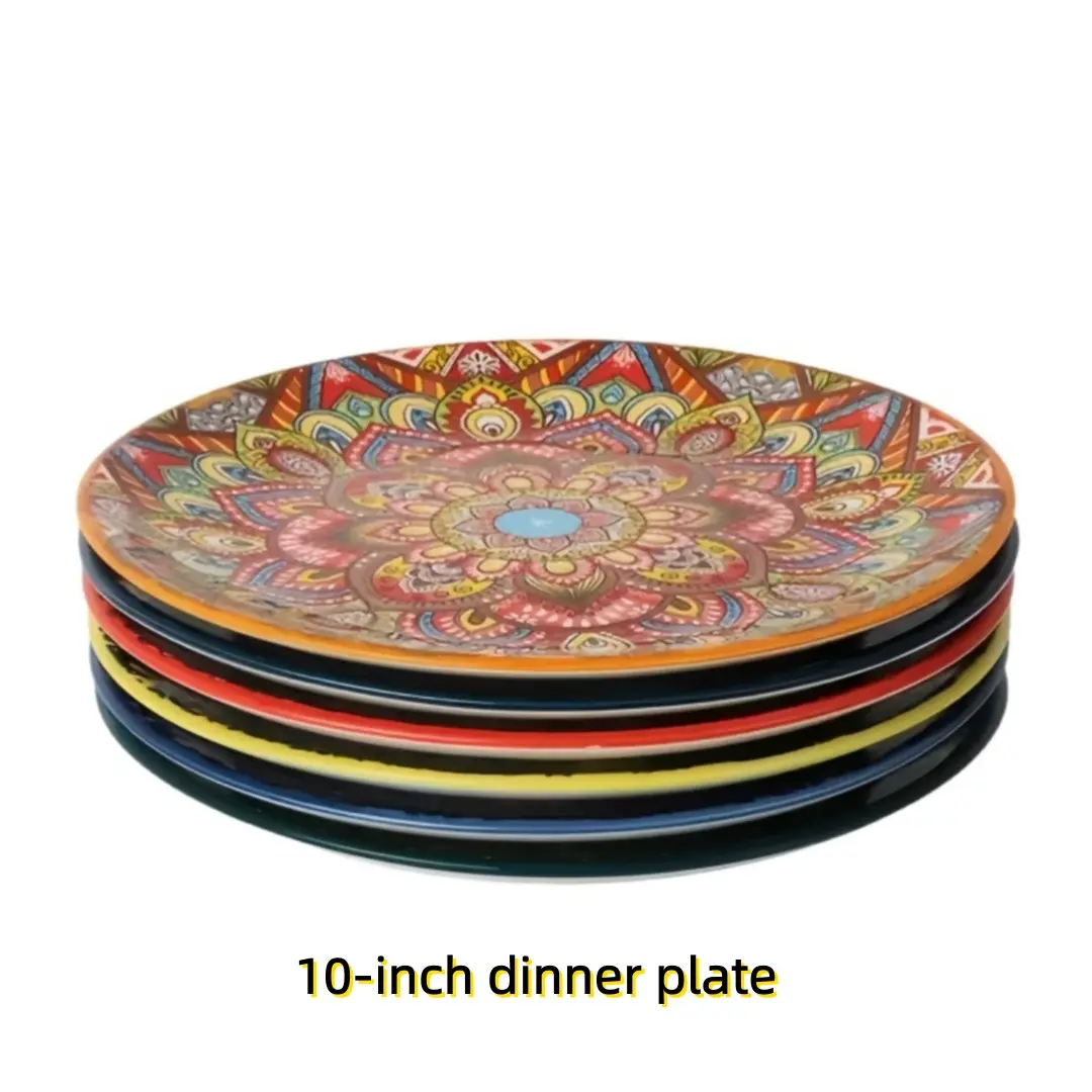 Ceramic Dinnerware Set, 3-Piece Durable Ceramic Plates, Salad Plates, Decorative Plates, Serving Plates, Microwave & Dishwasher Safe, Boho Style Kitchen Utensils, Creative Home Dining Essentials