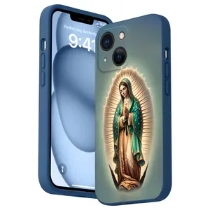 Straight Edge Simple Virgin Mary Pattern Phone Case for iPhone 16 15 14 Pro Max 13 12 11 XR XS Plus Shockproof Non Slip Military-Grade Protection Silicone Cover