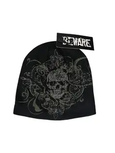 Beware Skull Knit Beanie Black/Green