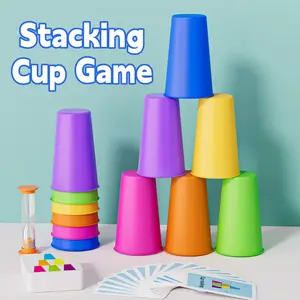 Youngsters's Stacking Cup Toy Cup Stacking Game for TwoPeople Interactive 12 Cups 50 Cards 1 Snap Bell PuzzleThinking Hands-on Brain Novelty Training Toy