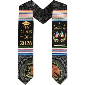 EastJia Unisex 62" Length Full-Printed V-Shaped Graduation Stole, USA-Mexico Flag Design, Made in USA, for Bachelor Gowns & Ceremony Photos, Ideal Grad Gift,summervibes