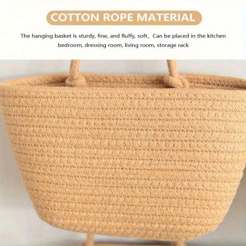 Woven cotton 3-Tier Over the Door Basket, Wall-Mounted Storage Organizer – Decorative Nursery Baskets, Suitable for Busy Parents to Store Diapers & Toys. Small Basket, Gift Hook, Laundry Basket, House Organizers, Bedroom Decor, Home Essentials