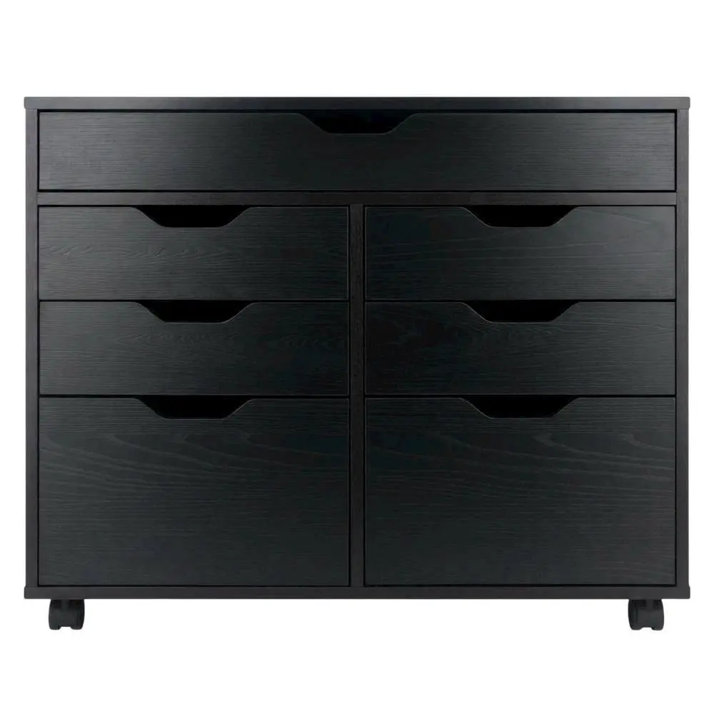 Sturdy Contemporary Composite Wood Buffet Cabinet with Reinforced Joints, Stable Base, Open Shelves for Kitchen, Pantry, Black