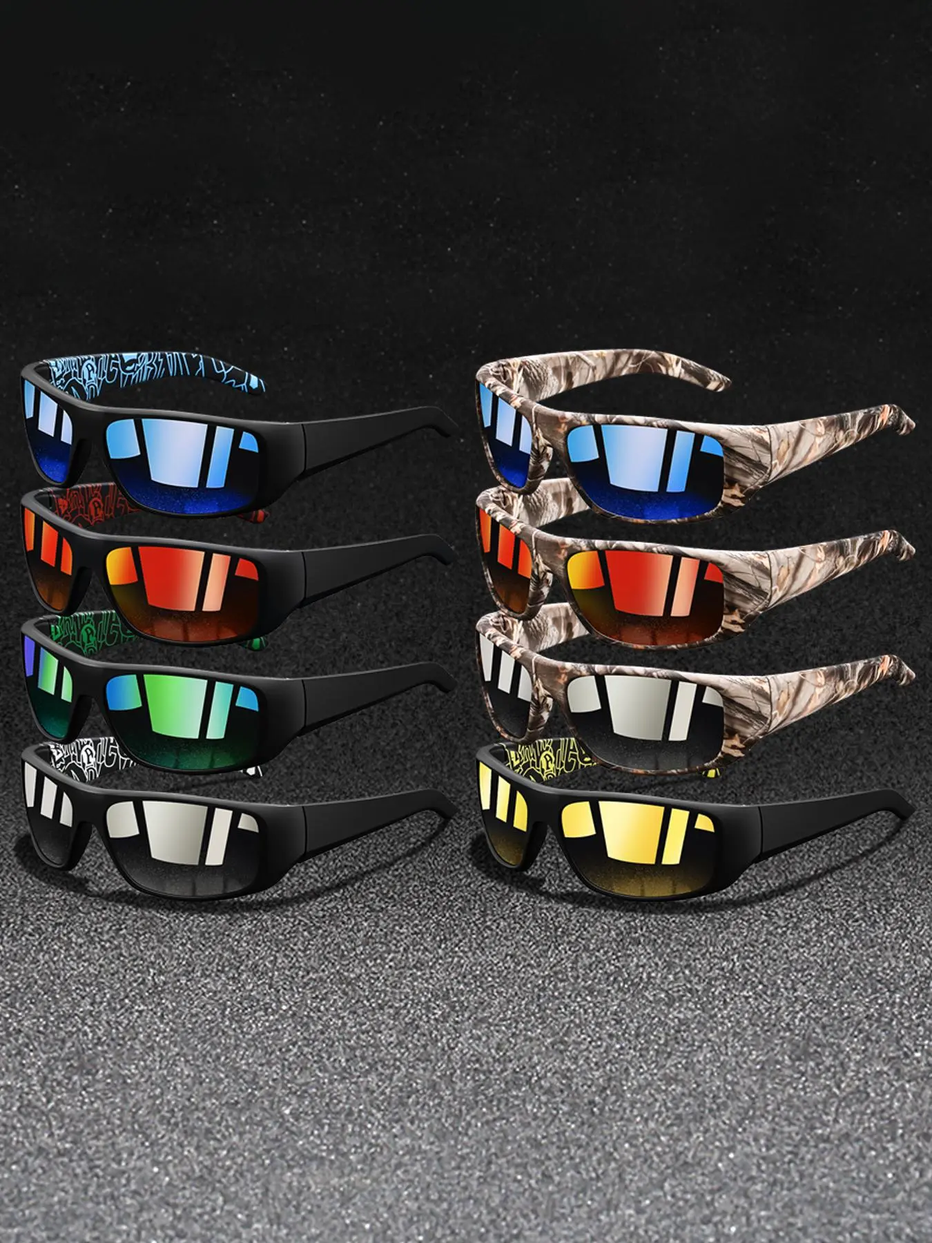 8pcs latest model camouflage sports glasses, Outdoor sports eyewear, provide multiple color options, anti slip rubber nose pads for comfortable wearing, suitable for outdoor activities, daily wear and both men and women