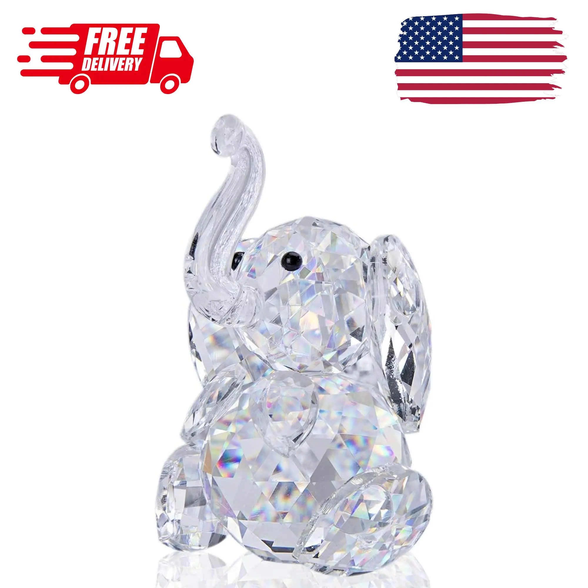 Crystal Cute Elephant Figurine Collection Cut Glass Ornament Statue