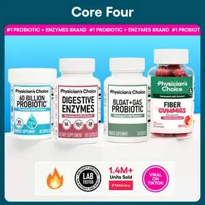 Physician's Choice Core 4 Bundle: Advanced Gut Health Support with Fiber Gummies + 60 Billion Probiotic + Digestive Enzymes + Bloat & Gas Probiotic