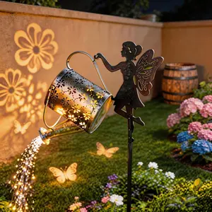 Solar Santa Claus Watering Can Lights, Vintage Metal Outdoor Garden Decoration, Solar Kettle Light for Patio Path, Christmas Gifts, Solar Firefly String...or for Patio Pathway Auto On/Off Night Lamp with Twinkling Effect for Yard Gifts