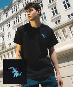 Godzilla Kaiju Embroidered Mens T-Shirt - Black Godzilla Kaiju Embroidered Mens T-Shirt - Black