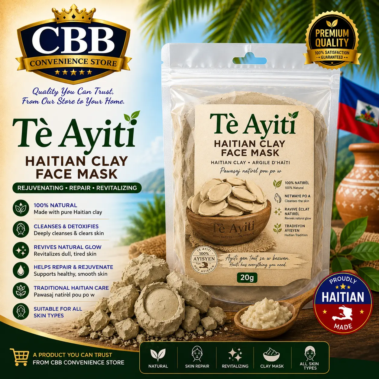 100% Natural Calcium Bentonite Haitian Clay - Non-Sticky, Firm Dirt Cookie with Creamy Texture & Crunch, Facial Mask for Women - Ideal for Sculpting, Cleansing, Body Mask & Moisture Boosting, Clay Mask, Unisex