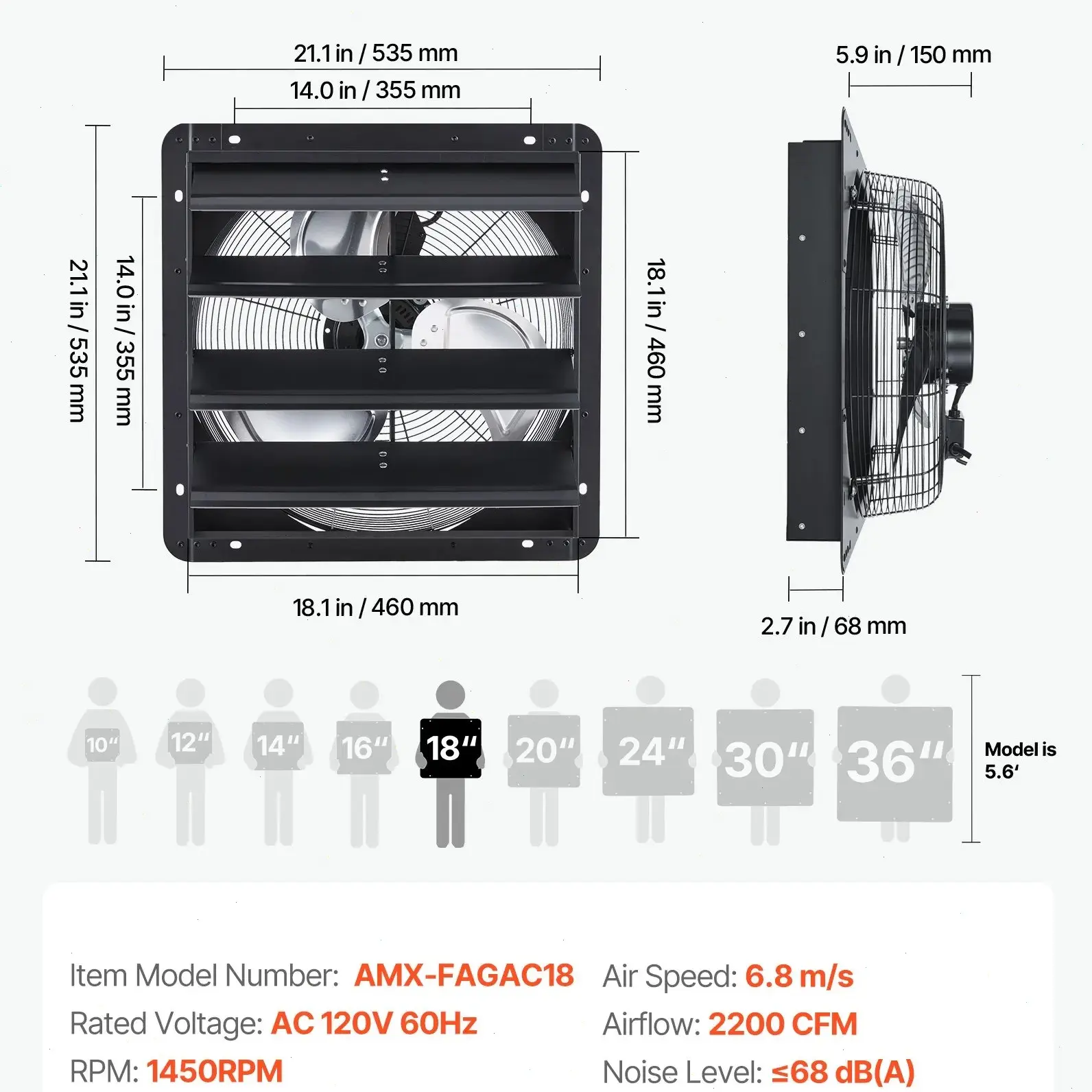 18 inch/2200 CFM With Speed Controller