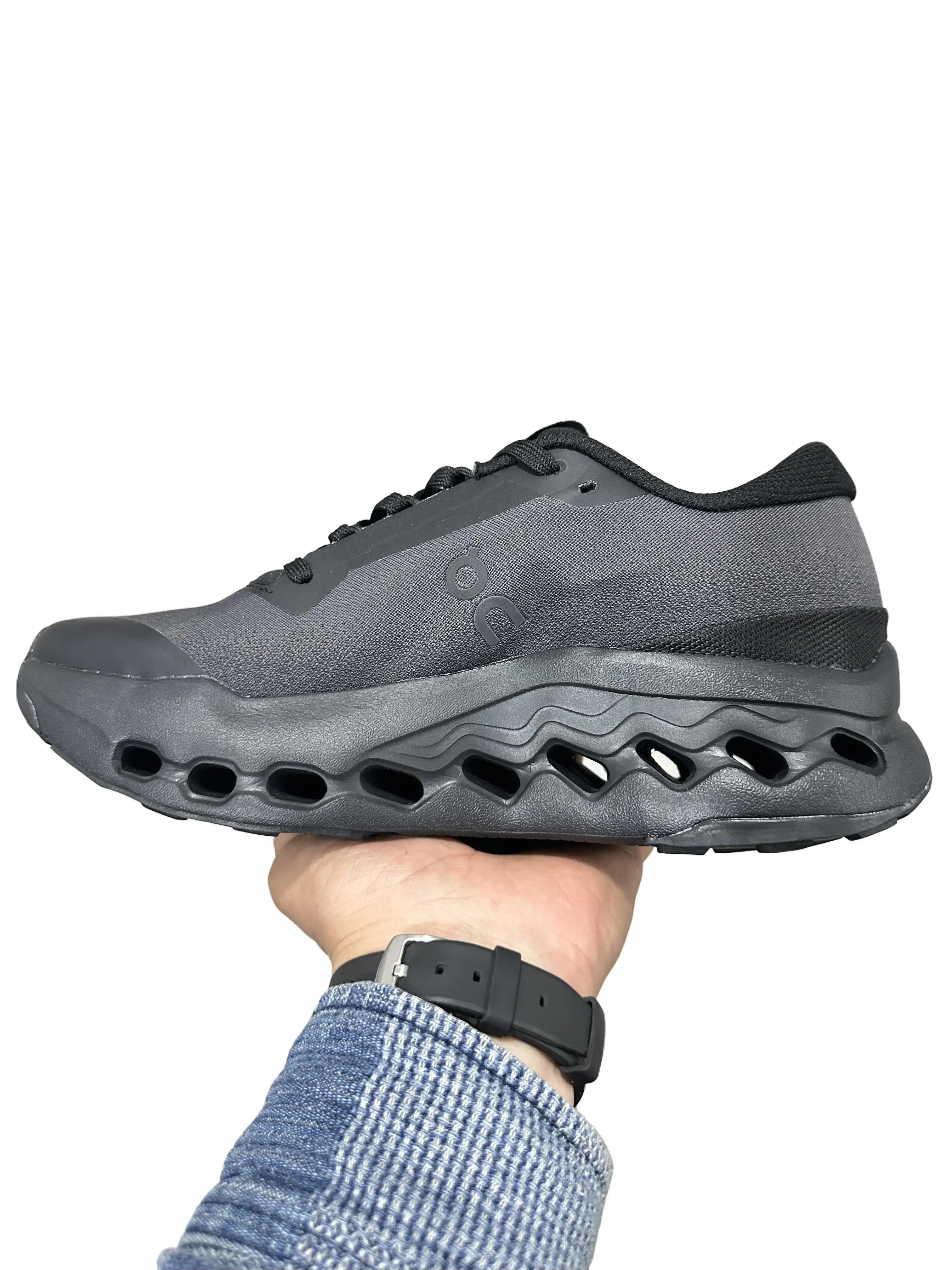 rebound slip resistant hollow wave running sneakers solid all black matte fly knit mesh Brand New Sealed with Original Shoe Box Unisex outdoor workout jogging footwear