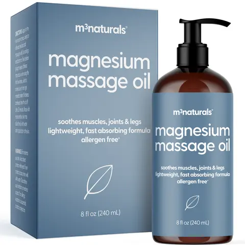 M3 Naturals Unscented Fragrance-Free Magnesium Healthcare Body Oil - 8 fl oz Cosmetic Daily Body & Massage Oil for Muscle Relief, Post-Workout Calm, Sensitive Skin, Restore Support