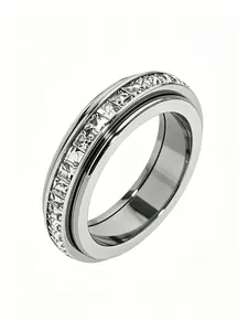 Unisex Titanium Steel Stress Relief Ring, Zirconia Rotating Finger Cuff, Anxiety Relief, Comfort Fit, Ideal Wedding Promise Ring