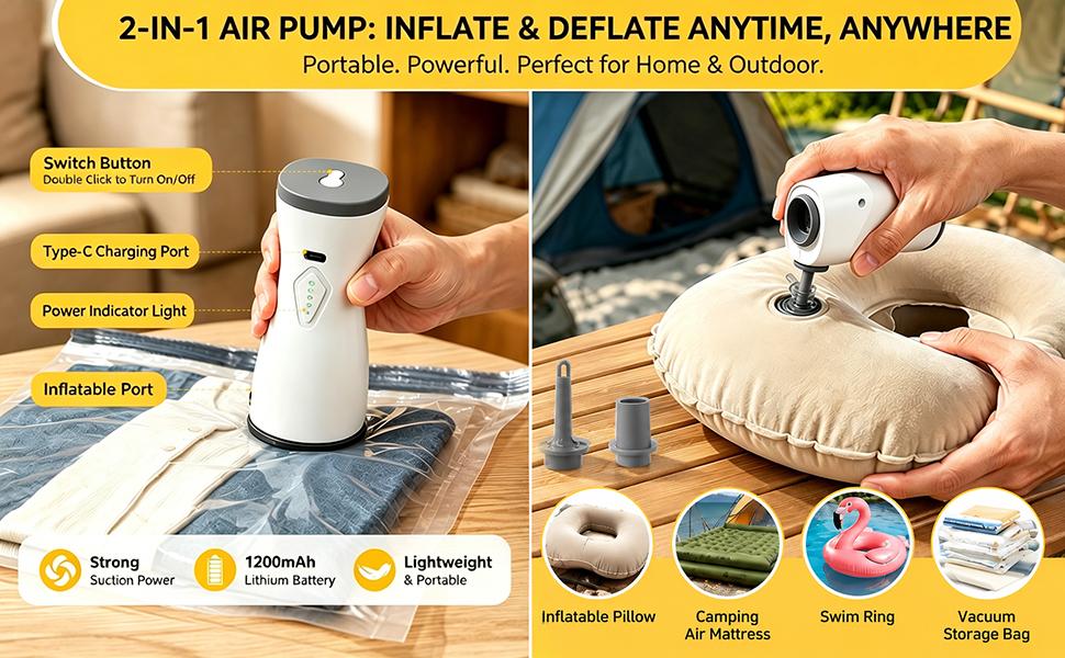 Vacuum Storage Bags with 2-in-1 Wireless Rechargeable Air Pump, Inflate & Deflate Dual Use Space Saver Compression Bags for Travel Luggage, Clothes & Closet Storage, Vacuum Sealer Bags, 15.8*19.7In,back to school shopping