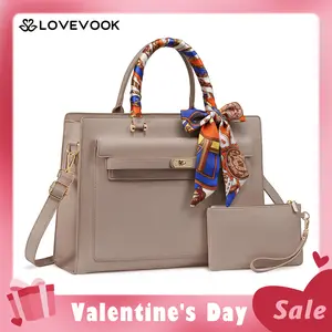 【Valentine's Day Gift】LOVEVOOK 17inch Laptop Handbag for Women,Waterproof PU Leather Crossbody Bag with Adjustable Shoulder Strap,Multi-Compartment Work Tote Bag,Suitable for Various Occasions,TikTokShopJumpstartSale,Gift of silk scarf