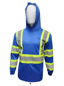 High Visibility Long Sleeve Safety Shirt with hoodie / ANSI Rate Class 3 Polyester shirt( SEE SIZEING INFORMATION ON DESCRITION )