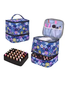 Floral Print Nail Polish Storage Bag, Dual-Layer Manicure Tool Box, Holds Up to 30 Bottles, Perfect for Nail Care Essentials, Makeup Storage Bag