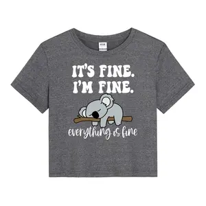 Trendy Cartoon Koala Printed Top – Casual Short-Sleeve Women's T-Shirt 'I'm Fine'