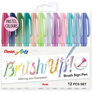 Pentel Brush Sign Pen, Pastel Colors, SES15C, Brush Nib, Fibre Tip