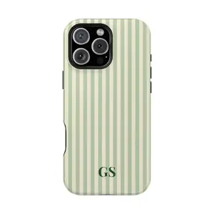 Personalized Green Phone Case iPhone 17 Case Custom Monogram iPhone Case Aesthetic Green Striped Phone Case Summer Coastal Phone Case Preppy gift for her men's cool gadgets iphone 17 pro max cases girls