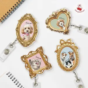 Personalized Pet Portrait Badge Reel, Custom Mini Museum Dog Photo Badge Reel, Nurse Badge Reel, Gift for Dog Mom, Dog Lovers Gift