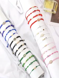 Our Lady of Mary Cross & Evil Eye Adjustable Bracelet, Light Luxury Personalized Style, Clear Detailing/ Fits Different Wrist Sizes, Highlights Dating Outfits/Niche Holiday Gifts, Suitable for Men & Women Pursuing Unique Design