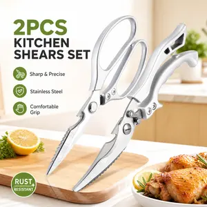 2 Pack Kitchen Scissors Set – Heavy Duty Poultry Shears, Stainless Steel, Safety Lock, Ergonomic Non-Slip Handle – Perfect for Cutting Chicken, Fish, Vegetables, Opening Packages