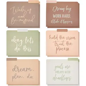 12 Pack Decorative File Folders, Letter Size for Women, Cute Earth Tone Aesthetic Office Supplies with Inspirational Sayings, 1/3 Cut Tabs (11.5 x 9.5 in)