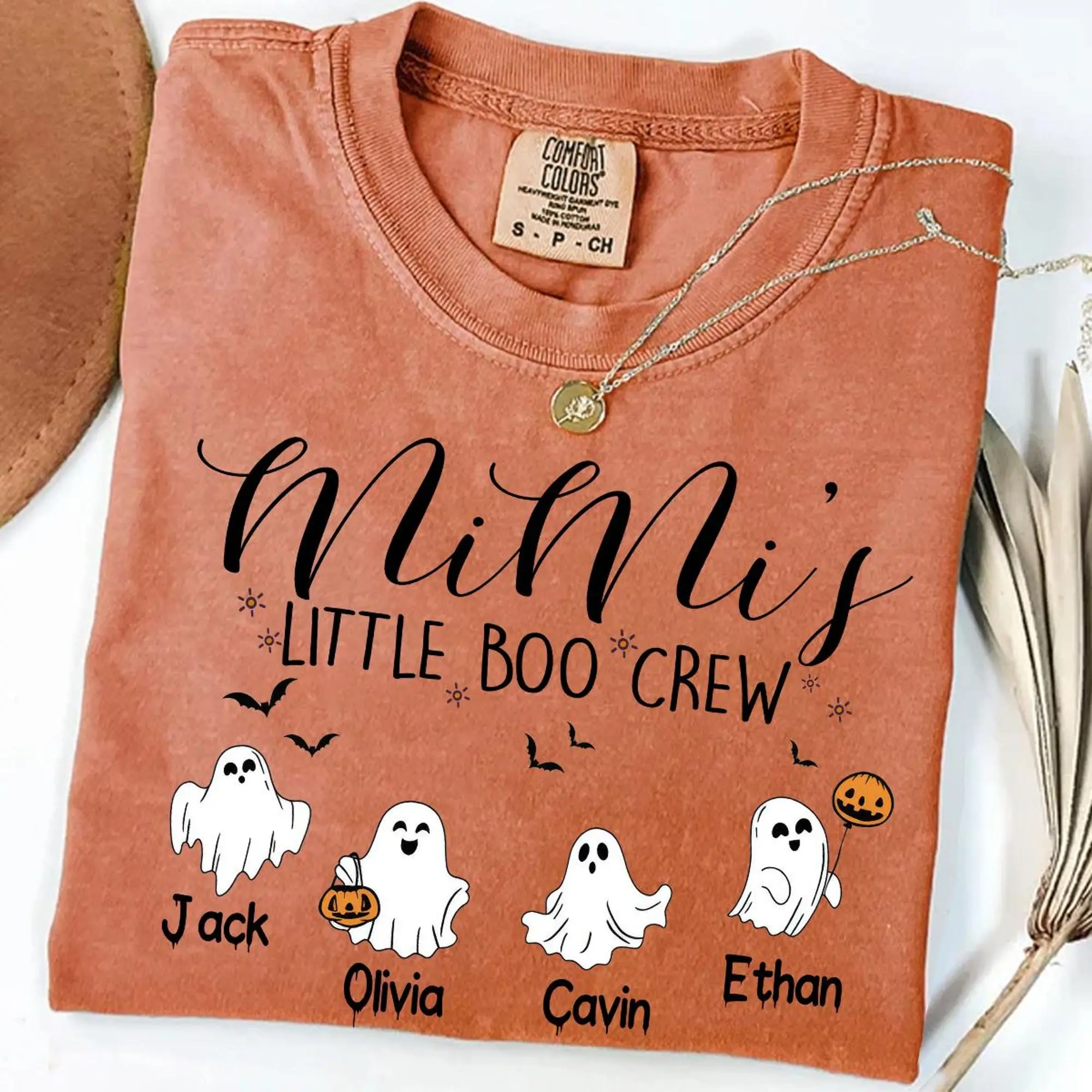 Comfort Colors Personalized Mimi Little Boo Crew Shirt with Grandkids' Names, Halloween Mimi Gifts, Mimi Little Boo Crew Shirt