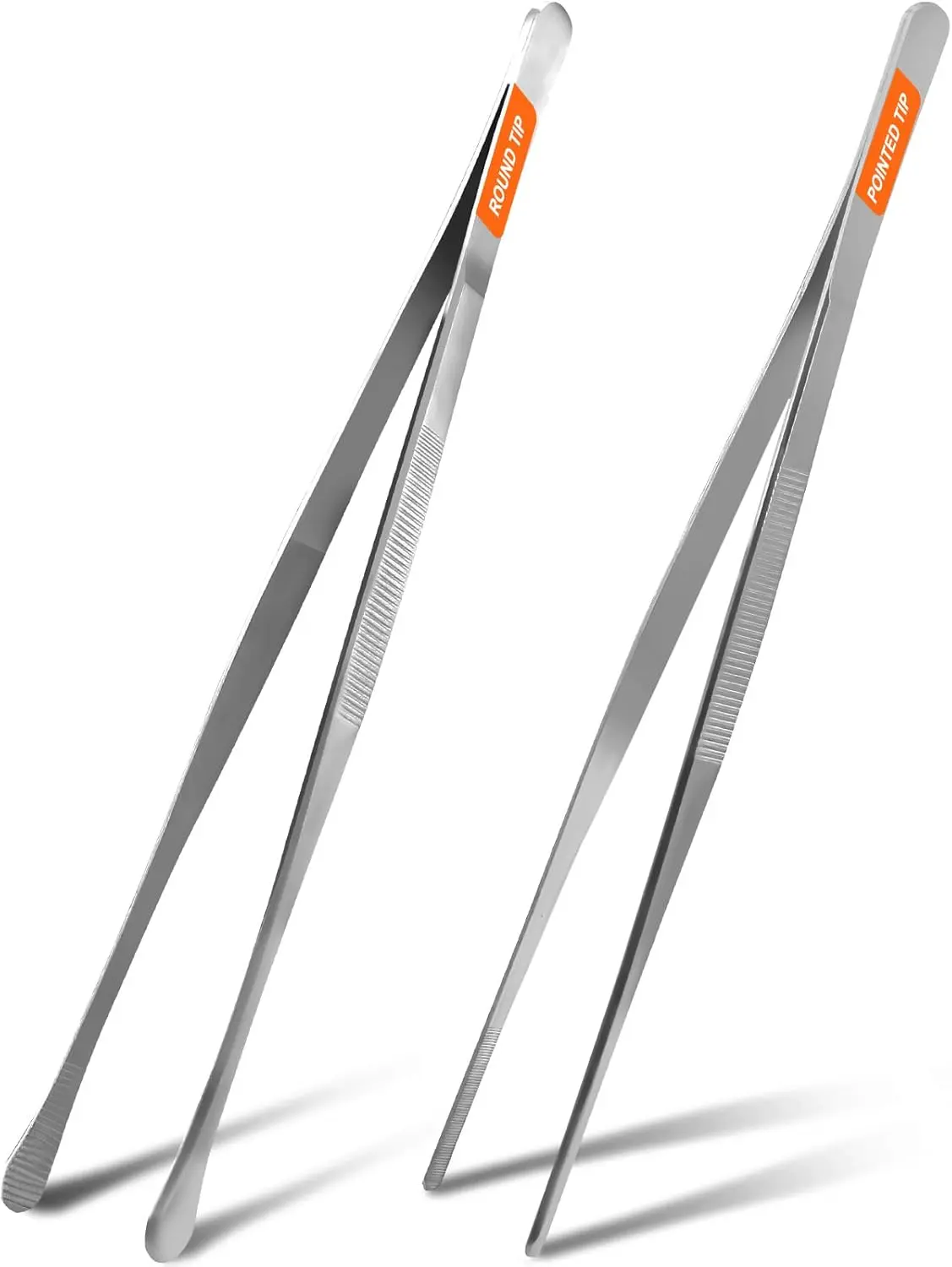 2Pcs 12-inch Kitchen Tweezers for Cooking, Kitchen Tweezer Tongs, Fine Stainless Steel Cooking Utensils Set for Steak, Salad, Pasta, Bacon, Sausage, BBQ, Toast, Aquarium, Silver, Achiwish