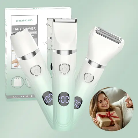 【Gift Choice】 Women's 3-in-1 Multifunctional Hair Trimmer - Waterproof Rechargeable Wireless Body Hair Trimmer, Safe Portable Travel Lady Groomer with Cable, Green & White, Adults' Face Groomer