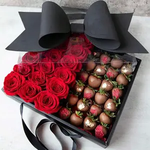 Transparent Fruit Flower Box with Large Bow, Wedding Gift Box, Baby Party Favor Box, Gift Bouquet Box, Leather Paper Wedding Box, Floral Bow Packaging