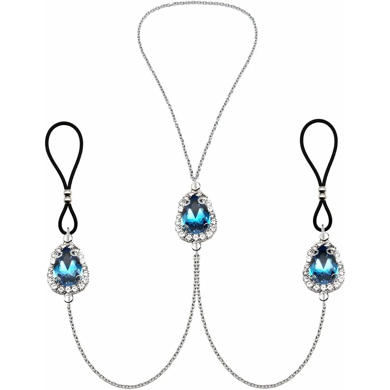 Teardrop Nipple Ring Rhinestone Water Drop Faux Nipple Chain Noose  Non Piercing  Heart Chokers Necklaces