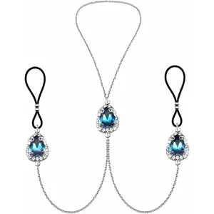 Teardrop Nipple Ring Rhinestone Water Drop Faux Nipple Chain Noose  Non Piercing  Heart Chokers Necklaces