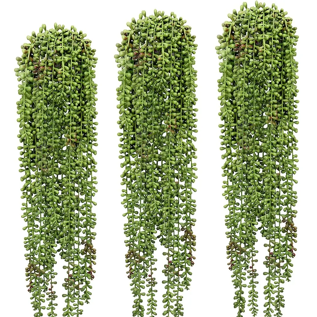 3-Pcs Durable Plastic Beaded Decorative Hanging Succulent Plants - String of Pearls, 27.6in Long, Natural-Look Home & Balcony Hanging Decor (Pots Not Included)