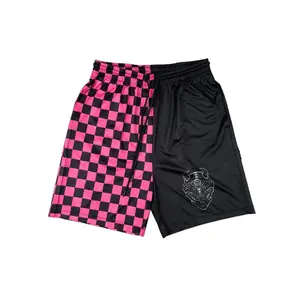 Half & Half Pink Checkered Mesh Shorts w/Pockets
