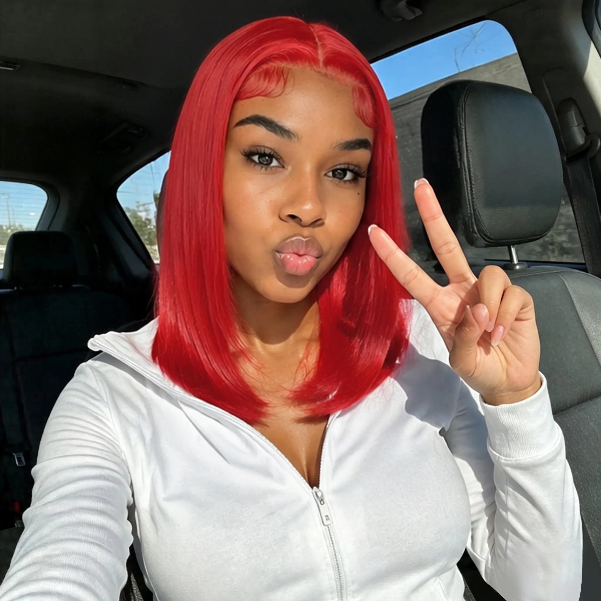 【Hot red wig】4x4 HD Transparent Lace Red Straight Bob Wig 180% Full Density Human Hair Pre Plucked Bleached Knots Glueless Wear And Go Short Bob Wigs For Black Women Daily Party