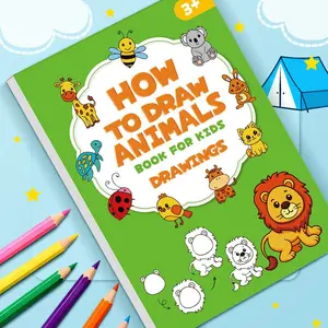 Animal Theme Drawing Book for Kids, 32 Pages Early Education Cartoon Coloring Book, Includes 96 Animal Themes, Suitable for School and Home