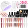 JEWHITENY 14-Shade Poly Extension Gel Nail Kit, Affordable At-Home Set with Lamp, Base & Top Coat, Builder & Colored Supplies for Decorated Nails (Nude, Pink, White, Brown) DIY Manicure Starter Kit, Affordable At-Home Nail Kit