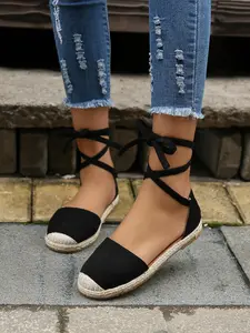Women's Fashionable Lace Up Espadrilles Sandals, Casual Comfortable Flat Sandals for Daily Wear, Lightweight Breathable Shoes for All Seasons, Footwear
