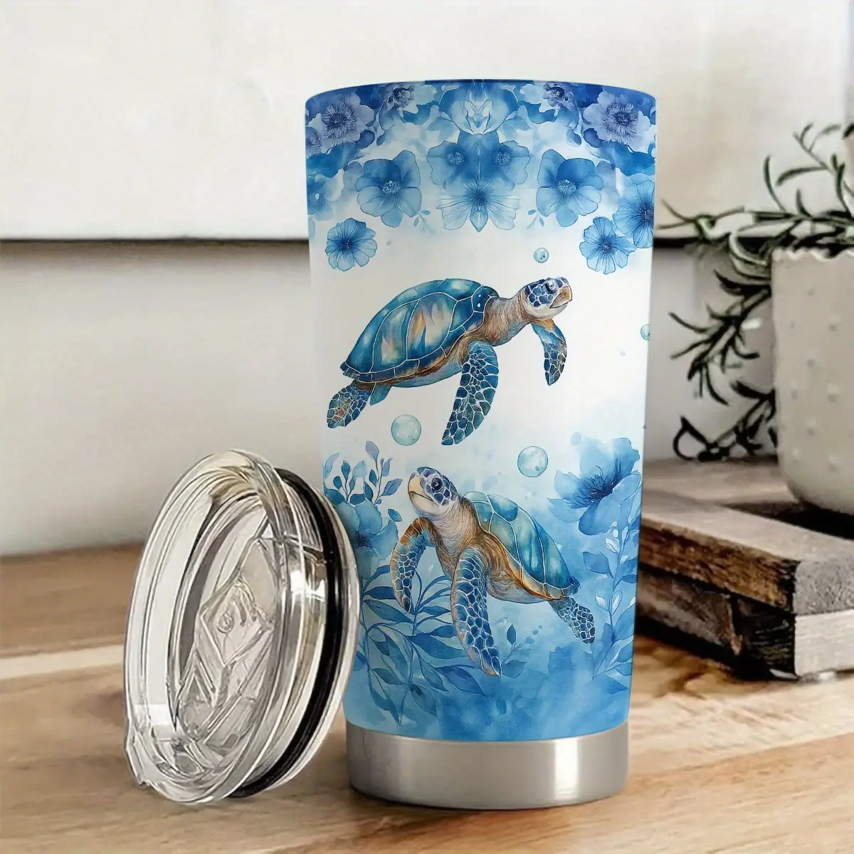 20Oz Stainless Steel Insulated Vacuum Flask Tumbler, Blue Sea Turtle Design, Ideal for Workouts, Perfect Gift for Ocean Lovers, Stainless Vacuum Flasks