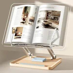 Adjustable  Book Stand for Reading, Book Holder with Pen Slot, Foldable Desktop Riser for Laptop, Recipe, Textbook - Hands-Free,Cookbook Stand, Clear Design with Page Clips