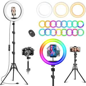 12" RGB Ring Light with 63" Tripod Stand, 3 CCT Mode and 18 Color Mode Selfie RingLight with Stand, 2-in-1 LED Ring Light with Selfie Remote, for Makeup, Live Stream