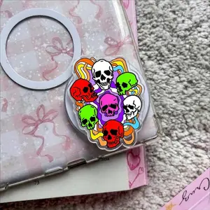 Trippy Melting Skulls MagSafe Phone Grip, Psychedelic Rainbow Liquid Griptok, Neon Colorful Skull Acrylic Phone Stand, Y2K Grunge Edgy Gothic Accessory, Unique Gift for Alt Gen Z