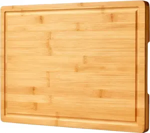 Bamboo Cutting Board for Kitchen – Large Wooden Charcuterie & Cheese Board with Side Handles, Juice Groove Chopping Block