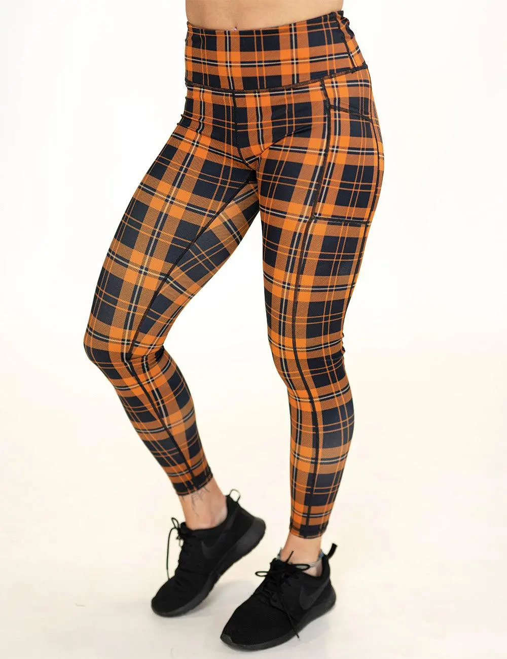 Pumpkin Patch Plaid Leggings Fabric Polyester