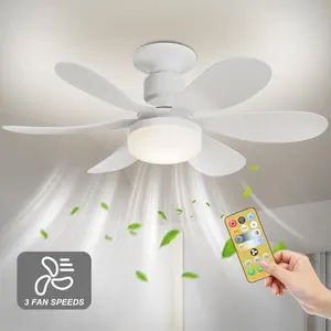 Remote Control Ceiling Fan Light 40W E27 Base 3 Speed Wind Adjustable 3000K-6500K Color Temperature Energy Saving LED Socket Fan Light For Home Indoor Decor