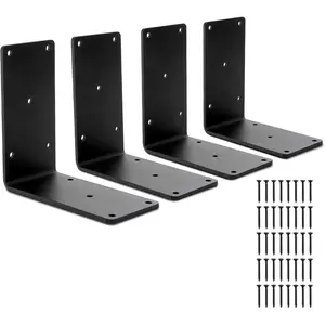 4 Pc 5x5 Heavy Duty Shelf Bracket with 40 Screws, L Brackets for Fence Pergola, 4mm Industrial Corner Bracket, Right Angle Brackets for Post Wood, Metal Corner Brackets for Countertop Support